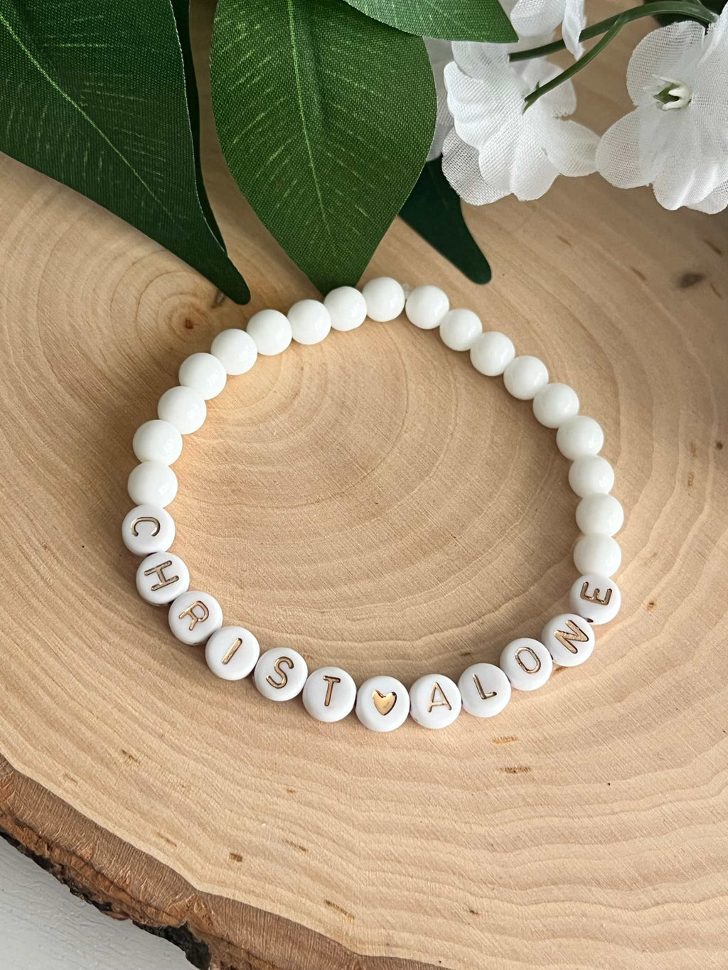 Bead Bracelet Christ Alone Peach or White Christian Jewelry