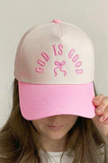 God Is Good Bow Embroidered Baseball Cap — Pink | Christian Faith Hat | Coquette Girly Cap