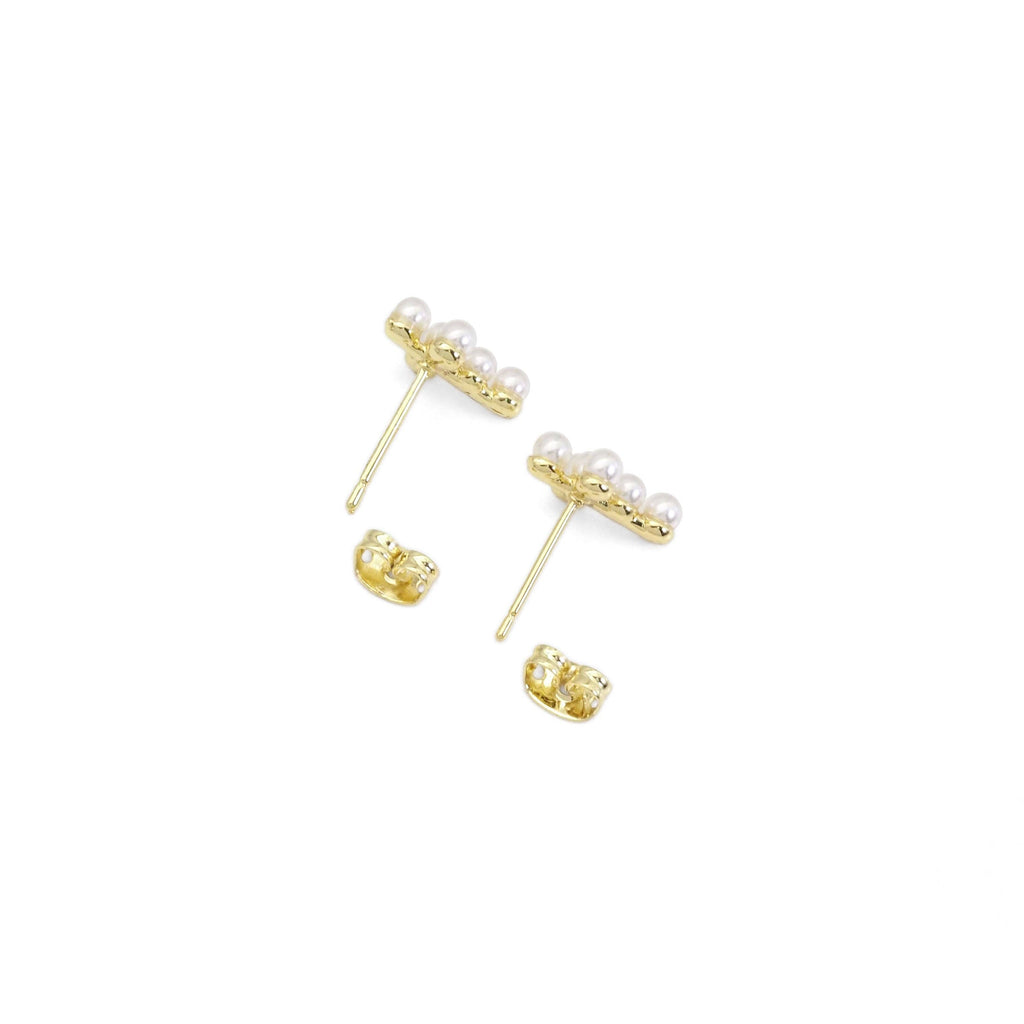 Gold Silver Pearl Cross Stud Earrings, Sku#LD469