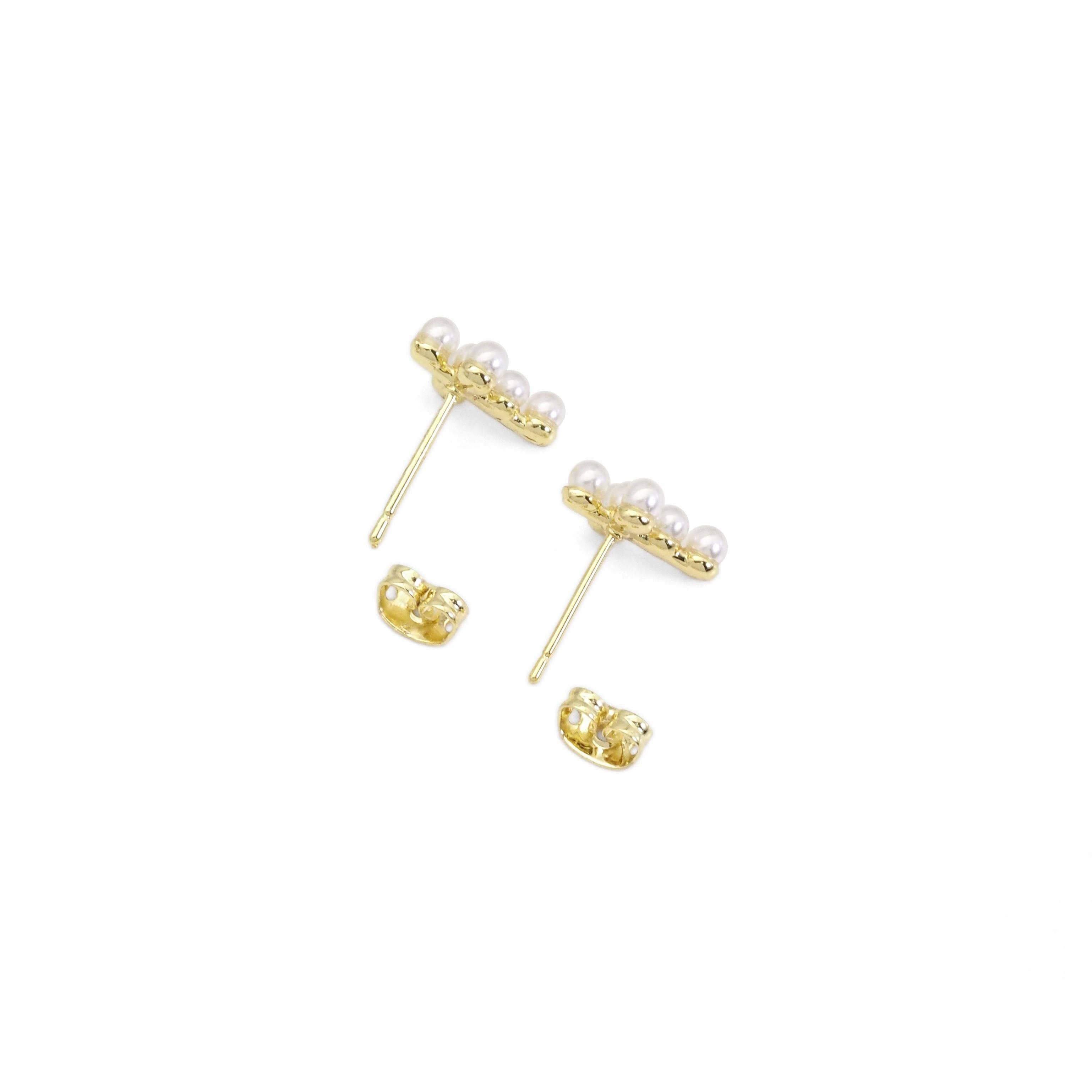 Gold Silver Pearl Cross Stud Earrings, Sku#LD469