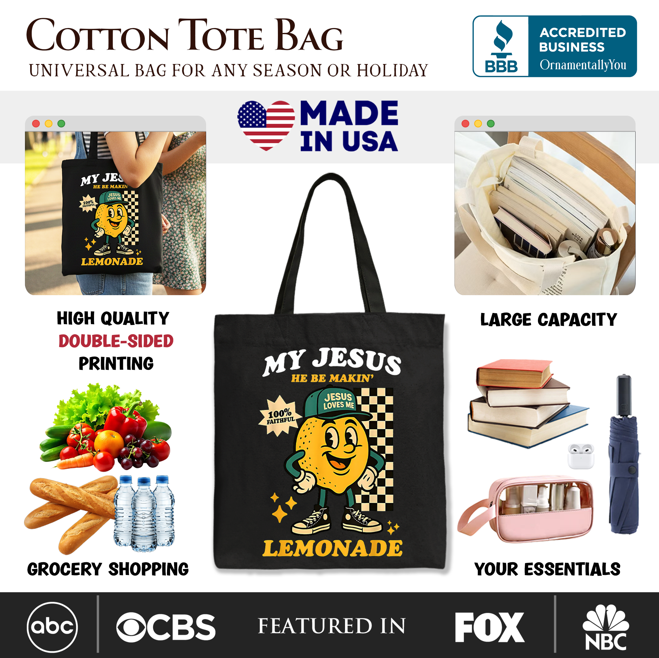 Life Gave Me Lemons Jesus Lemonade Tote Bag, Funny Christian Faith Retro Gift Shopper
