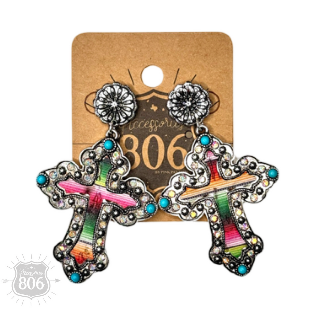 Western serape cross earring