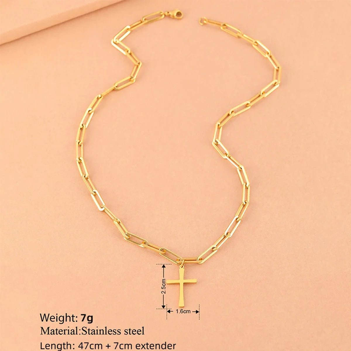 Cross Gold Color Pendant Necklaces for Women Stainless Steel Christian Jewelry Long Chain Necklace Gift