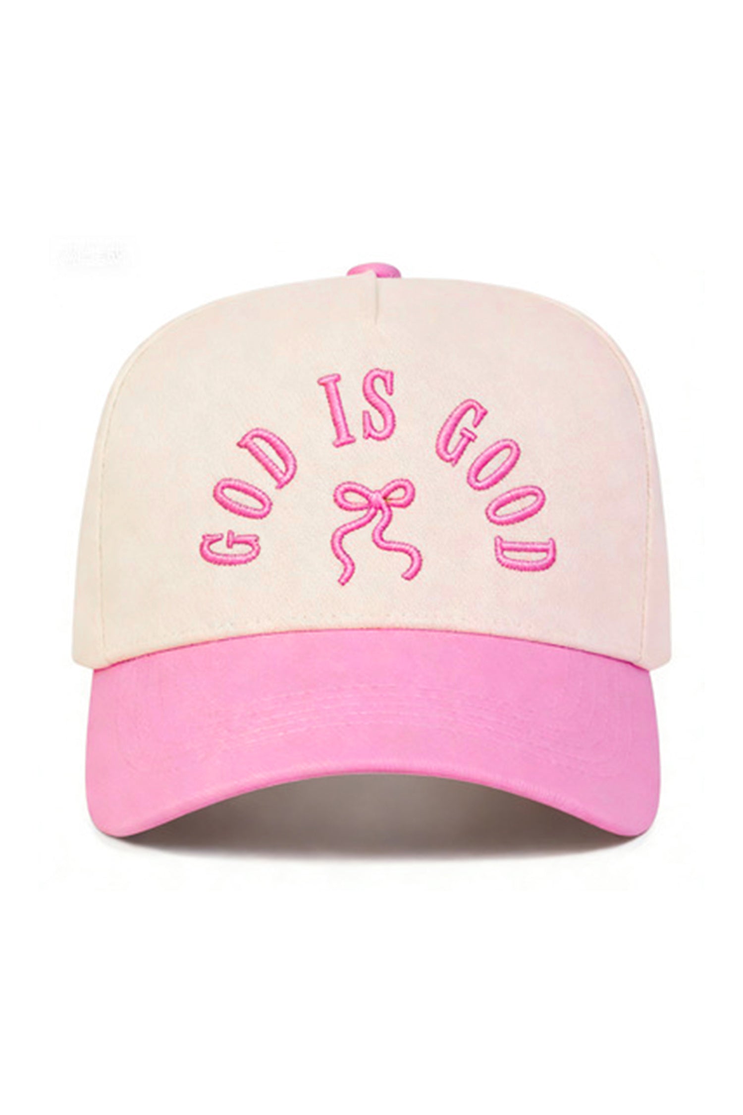 God Is Good Bow Embroidered Baseball Cap — Pink | Christian Faith Hat | Coquette Girly Cap