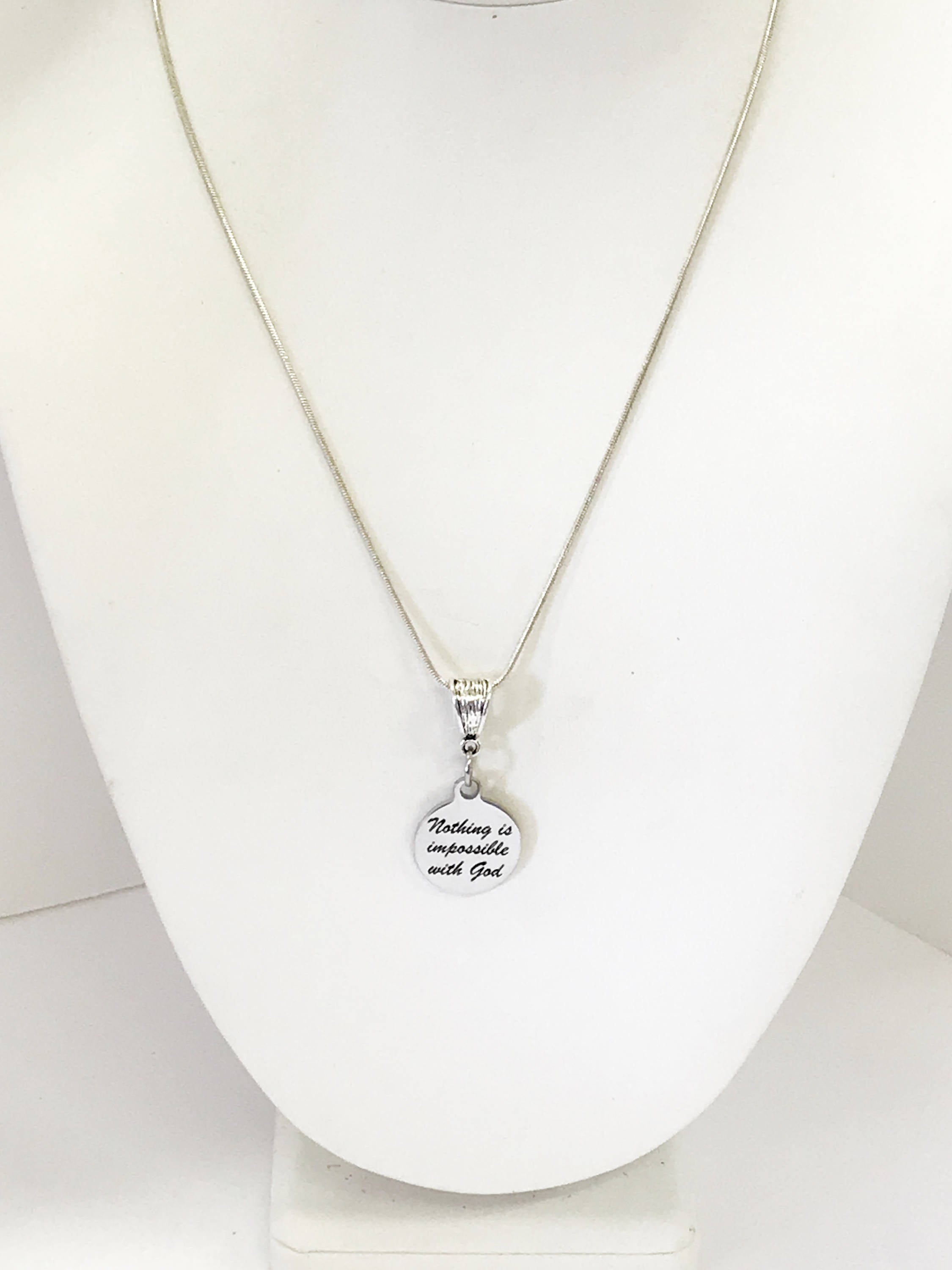 Christian Jewelry Gifts, Nothing Is Impossible With God Silver Necklace, Religious Jewelry, Motivational Christian Encouragement Gifts
