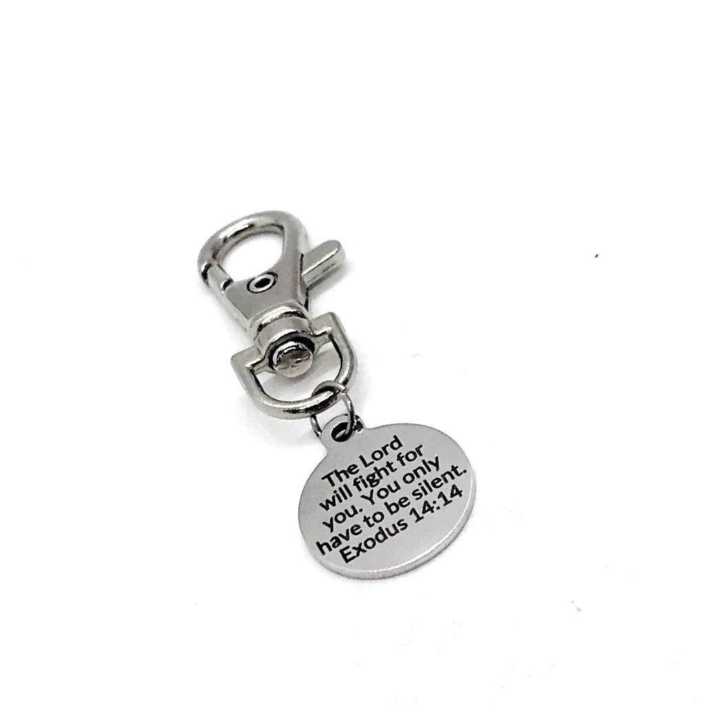 Bag Charm, The Lord Will Fight For You Charm, Exodus 14 14 Faith Quote, Christian Gift, Christian Charm, Keychain Charm