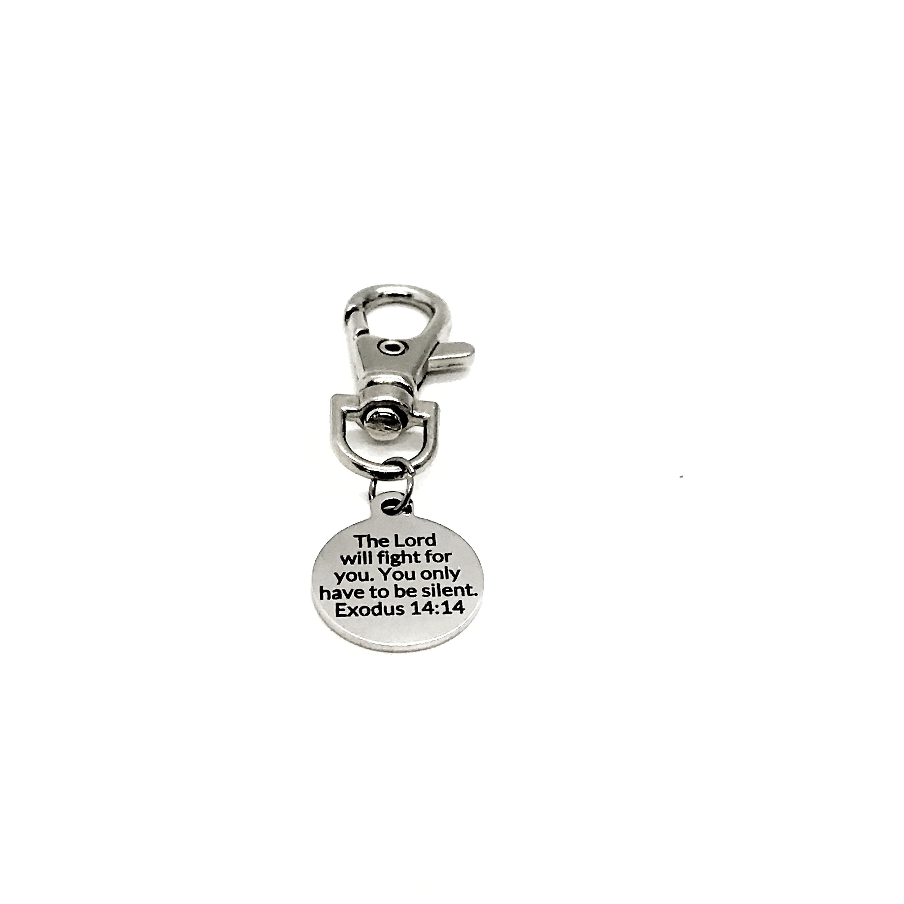 Bag Charm, The Lord Will Fight For You Charm, Exodus 14 14 Faith Quote, Christian Gift, Christian Charm, Keychain Charm