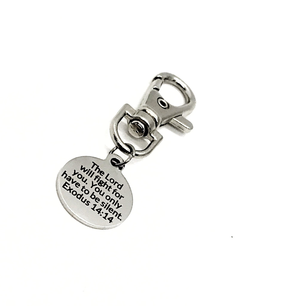Bag Charm, The Lord Will Fight For You Charm, Exodus 14 14 Faith Quote, Christian Gift, Christian Charm, Keychain Charm
