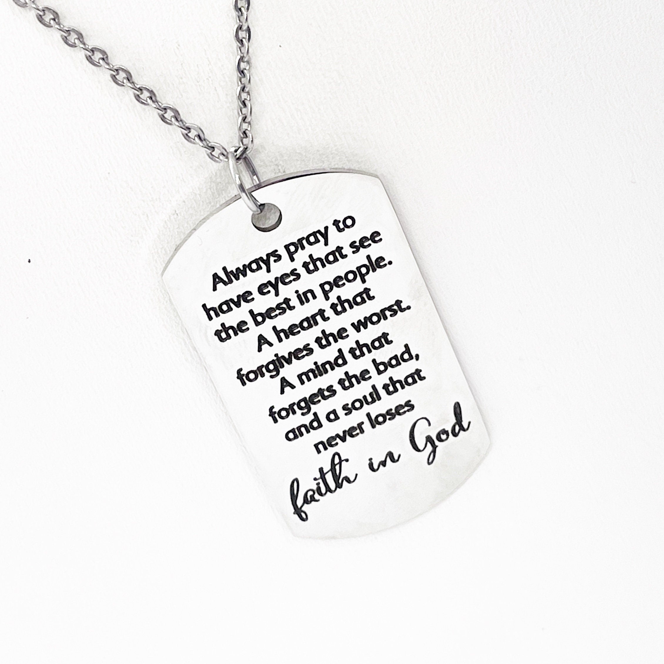 Always Pray Faith Necklace Stainless Steel Christian Jewelry Inspirational Religious Scripture Necklace Encouragement Gift