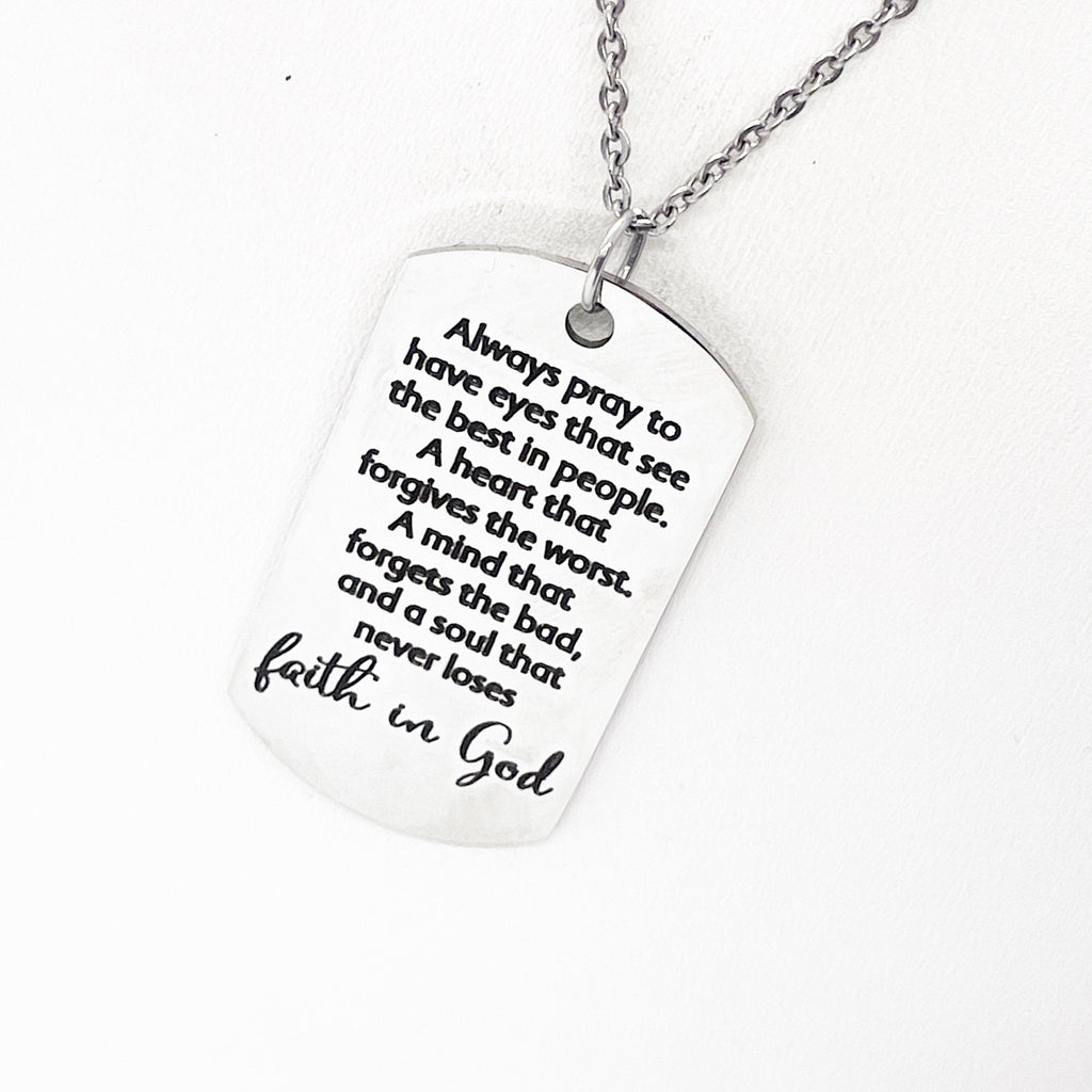 Always Pray Faith Necklace Stainless Steel Christian Jewelry Inspirational Religious Scripture Necklace Encouragement Gift