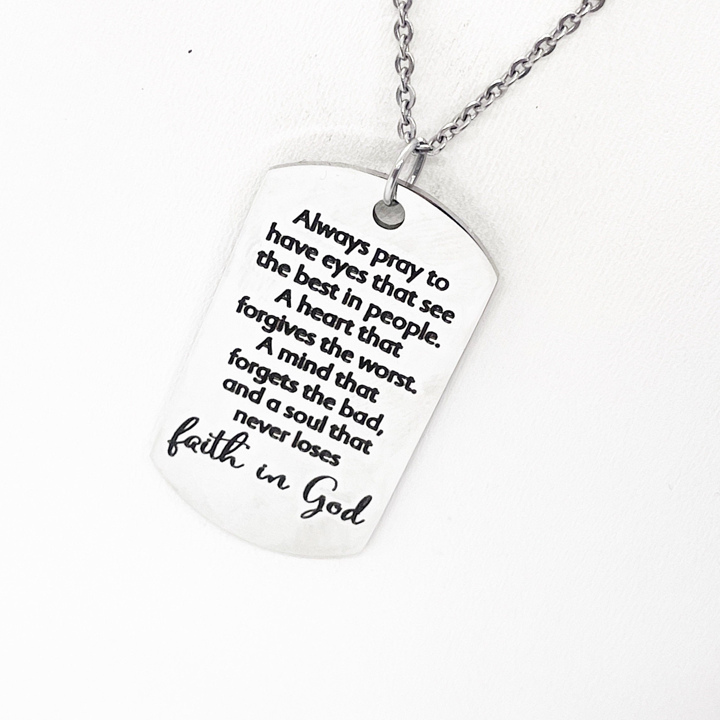 Always Pray Faith Necklace Stainless Steel Christian Jewelry Inspirational Religious Scripture Necklace Encouragement Gift
