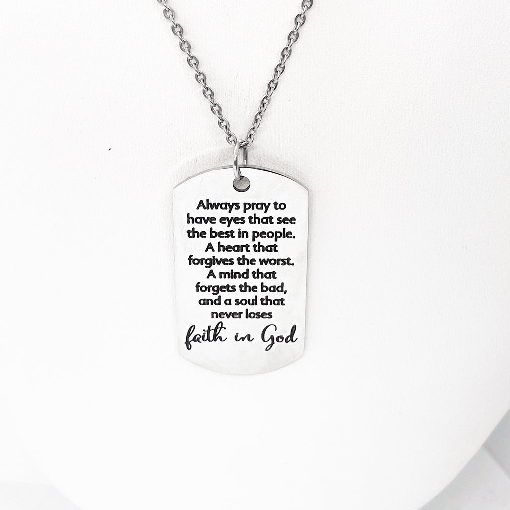 Always Pray Faith Necklace Stainless Steel Christian Jewelry Inspirational Religious Scripture Necklace Encouragement Gift