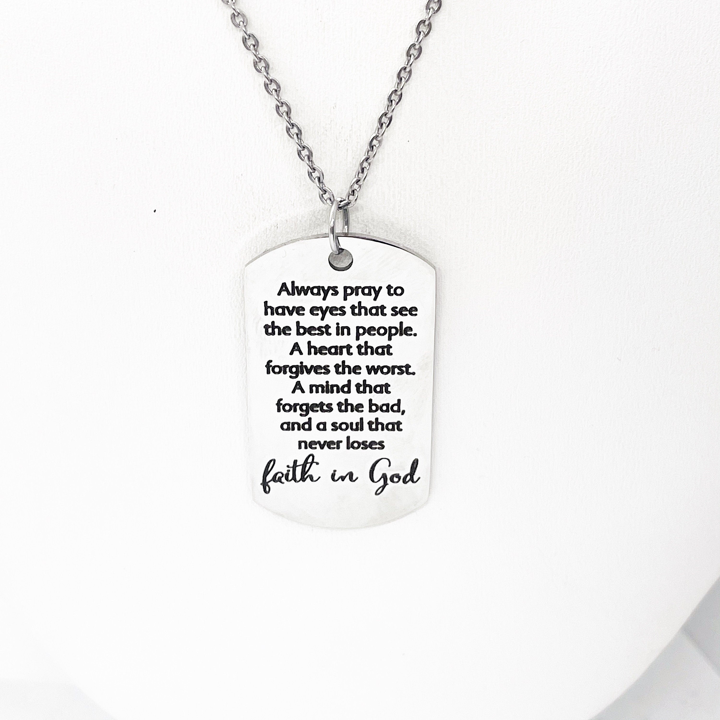 Always Pray Faith Necklace Stainless Steel Christian Jewelry Inspirational Religious Scripture Necklace Encouragement Gift