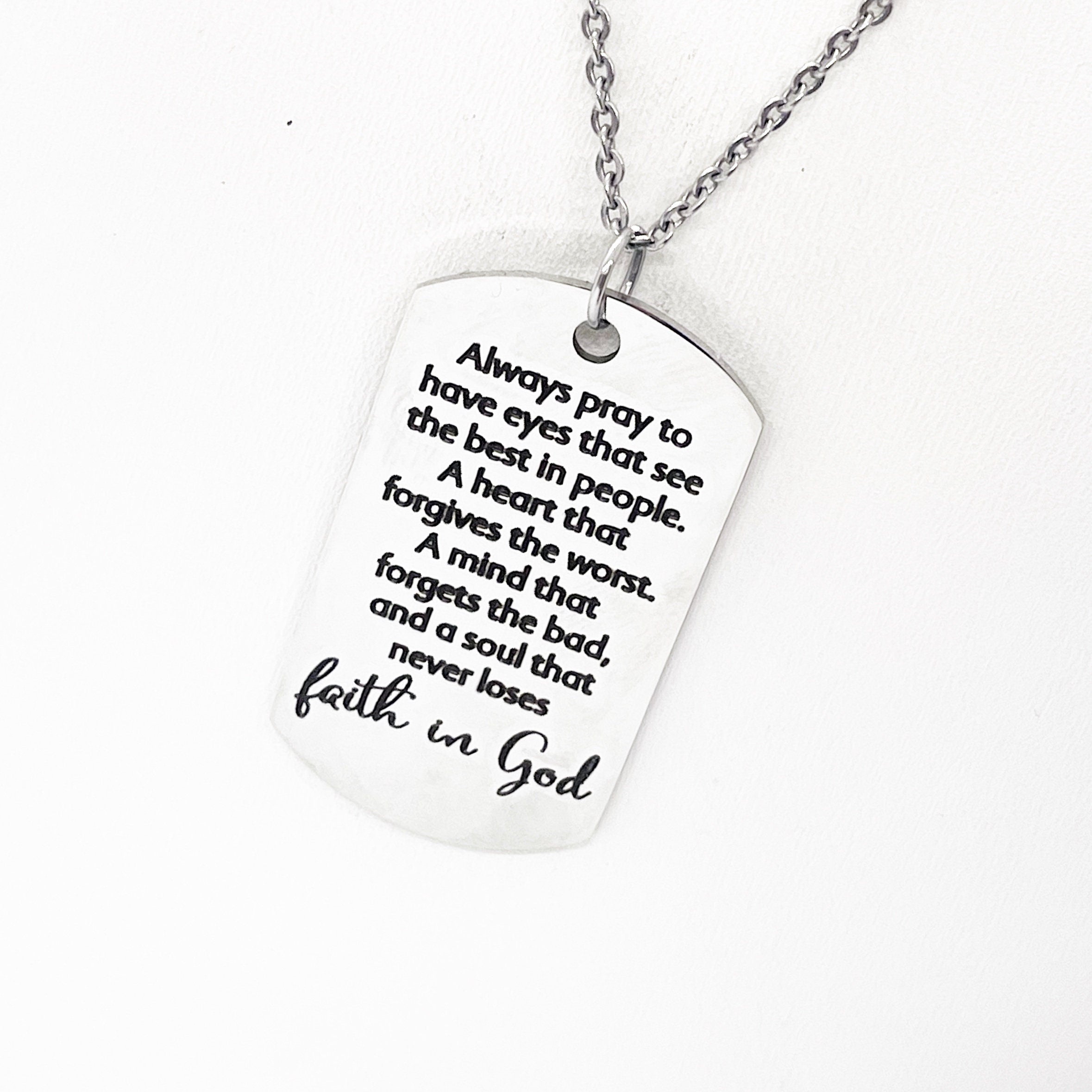Always Pray Faith Necklace Stainless Steel Christian Jewelry Inspirational Religious Scripture Necklace Encouragement Gift