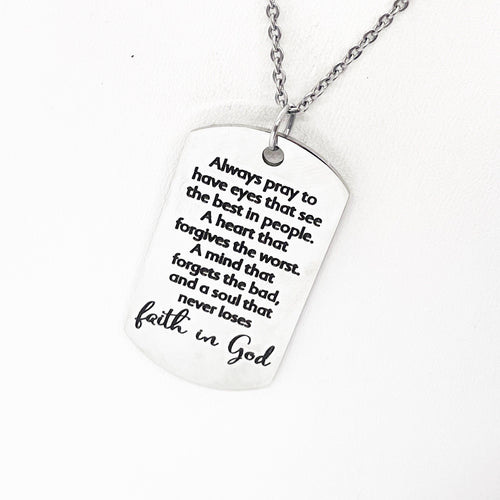 Always Pray Faith Necklace Stainless Steel Christian Jewelry Inspirational Religious Scripture Necklace Encouragement Gift
