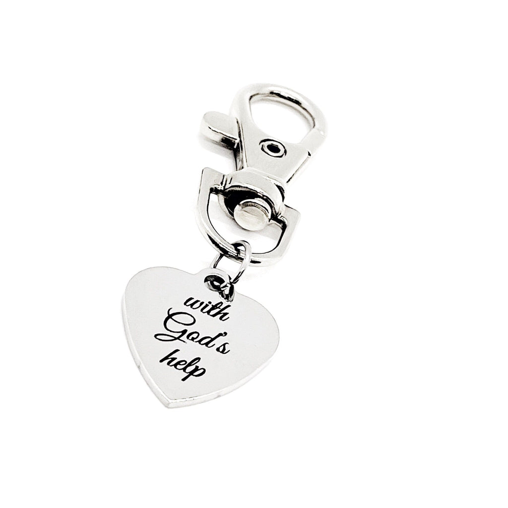With God’s Help Clip On Charm, Faith Gift, Faith Encouragement, Bag Charm, Purse Charm, Christian Gift, Christian Encouragement, Baptism