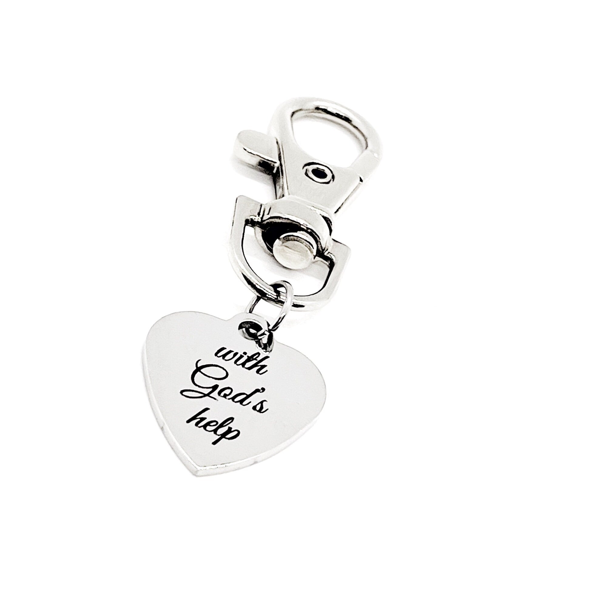 With God’s Help Clip On Charm, Faith Gift, Faith Encouragement, Bag Charm, Purse Charm, Christian Gift, Christian Encouragement, Baptism
