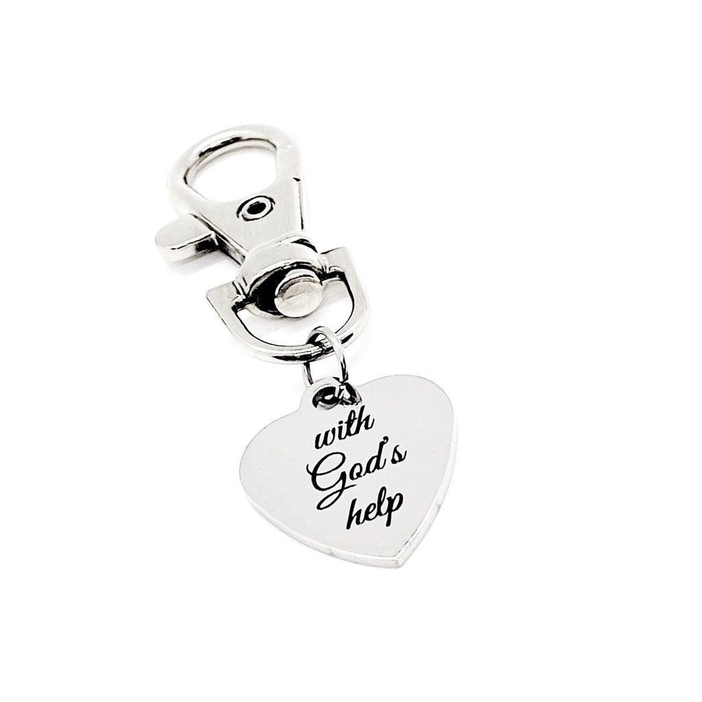 With God’s Help Clip On Charm, Faith Gift, Faith Encouragement, Bag Charm, Purse Charm, Christian Gift, Christian Encouragement, Baptism