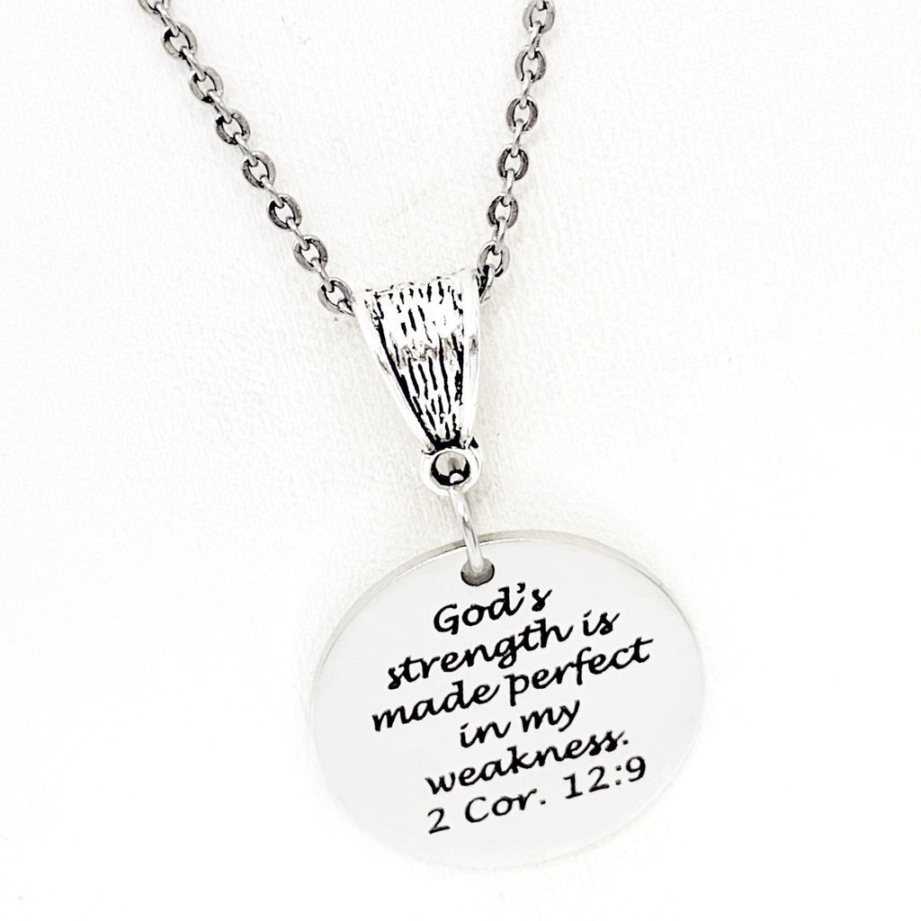 Gods Strength Is Made Perfect In My Weakness Necklace 2 Cor 12 9 Christian Jewelry