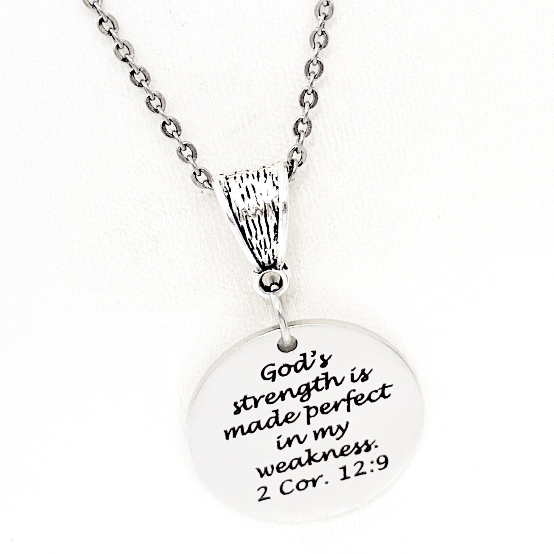 Gods Strength Is Made Perfect In My Weakness Necklace 2 Cor 12 9 Christian Jewelry