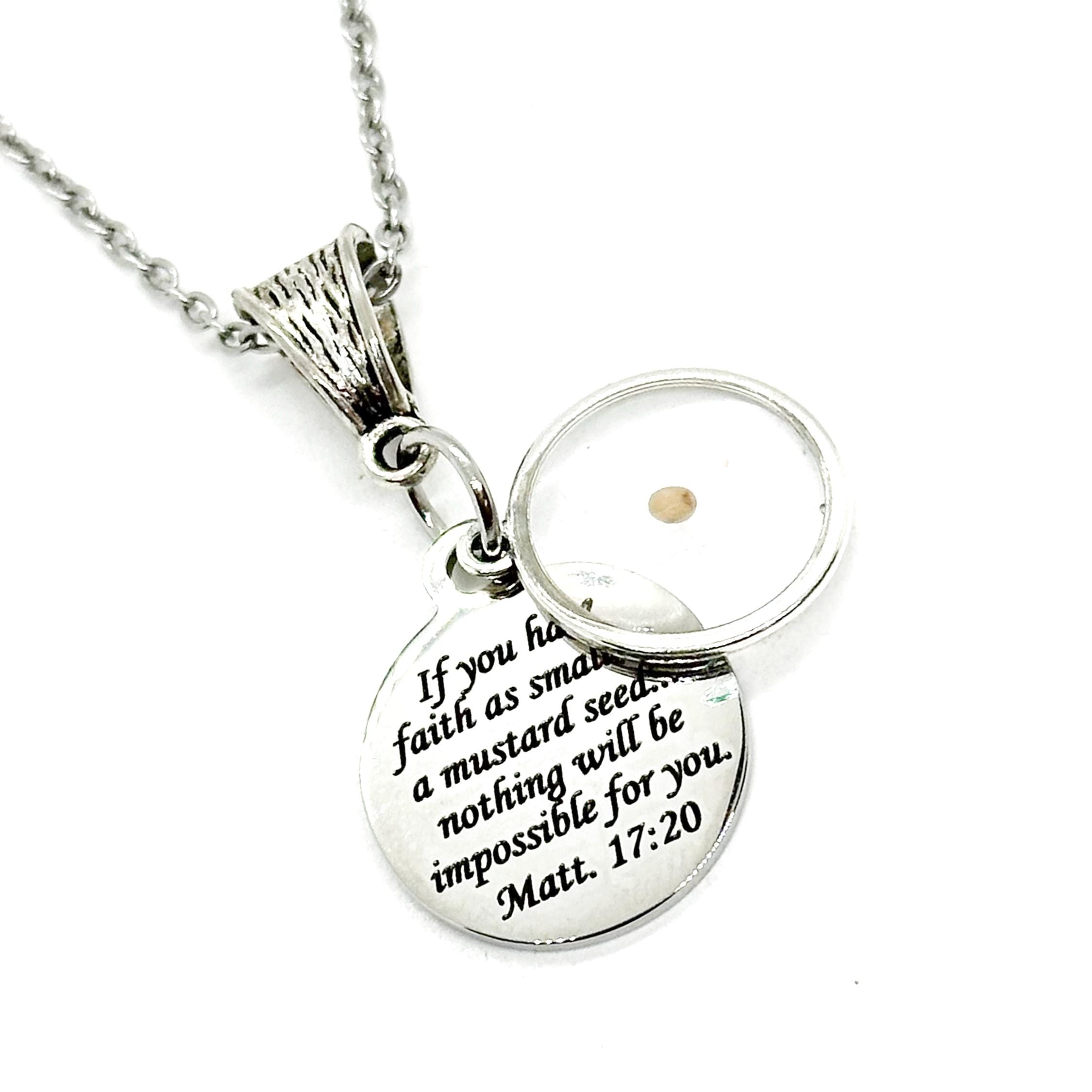 Mustard Seed Faith Necklace Matthew 17 20 Stainless Steel Engraved Charm Christian Scripture Jewelry Gift For Her