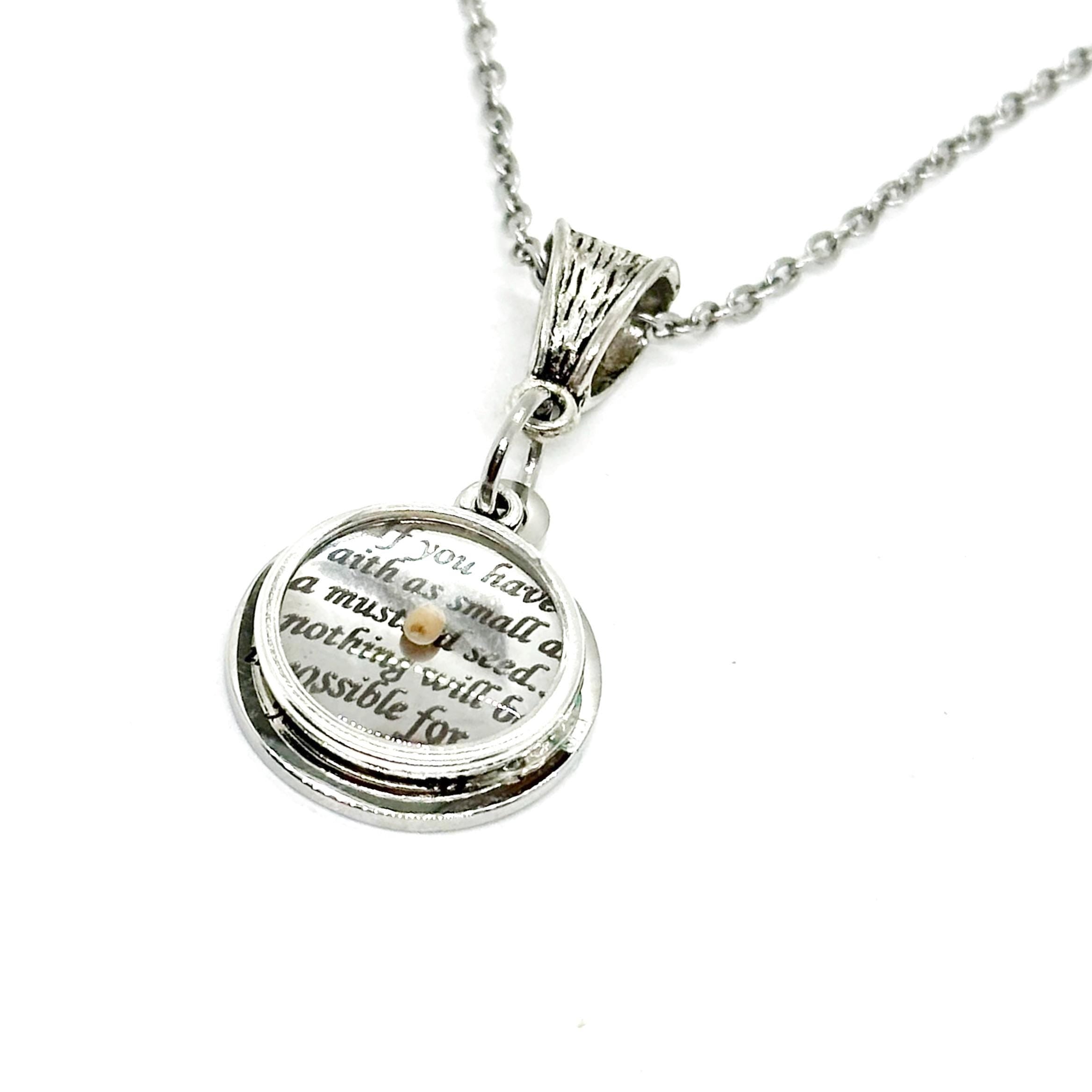 Mustard Seed Faith Necklace Matthew 17 20 Stainless Steel Engraved Charm Christian Scripture Jewelry Gift For Her