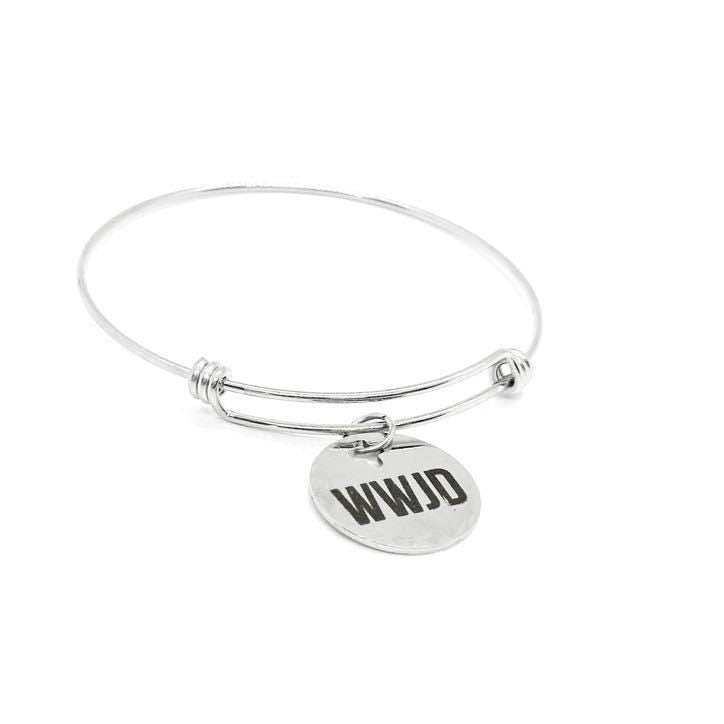 WWJD Stainless Steel Bracelet 25mm Round Charm Adjustable Bangle Christian Jewelry Faith Gift Religious Inspirational Bracelet