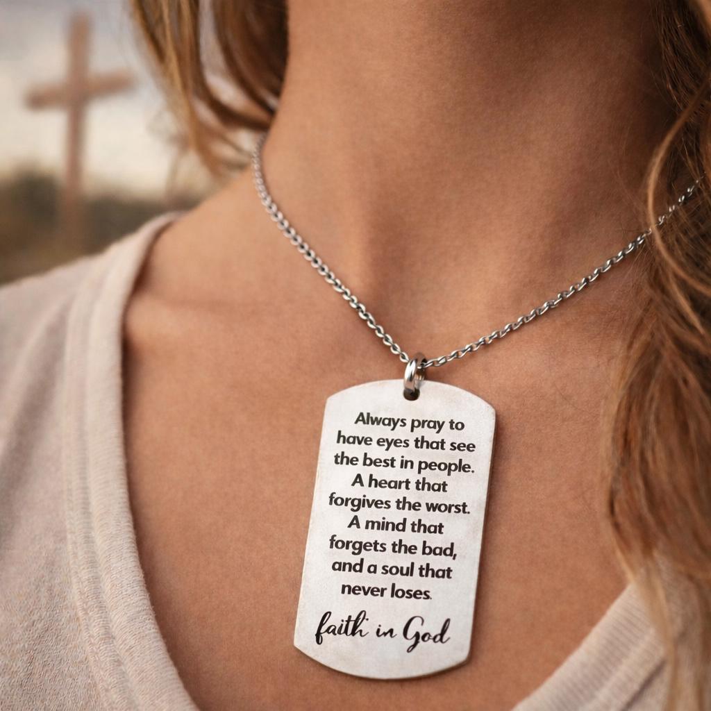 Always Pray Faith Necklace Stainless Steel Christian Jewelry Inspirational Religious Scripture Necklace Encouragement Gift
