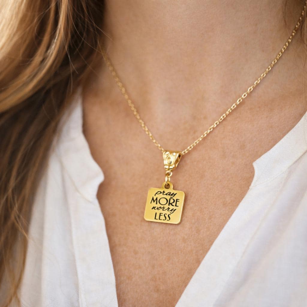 Pray More Worry Less Necklace Faith Jewelry Christian Encouragement Gift Gold Pendant Inspirational Religious Necklace