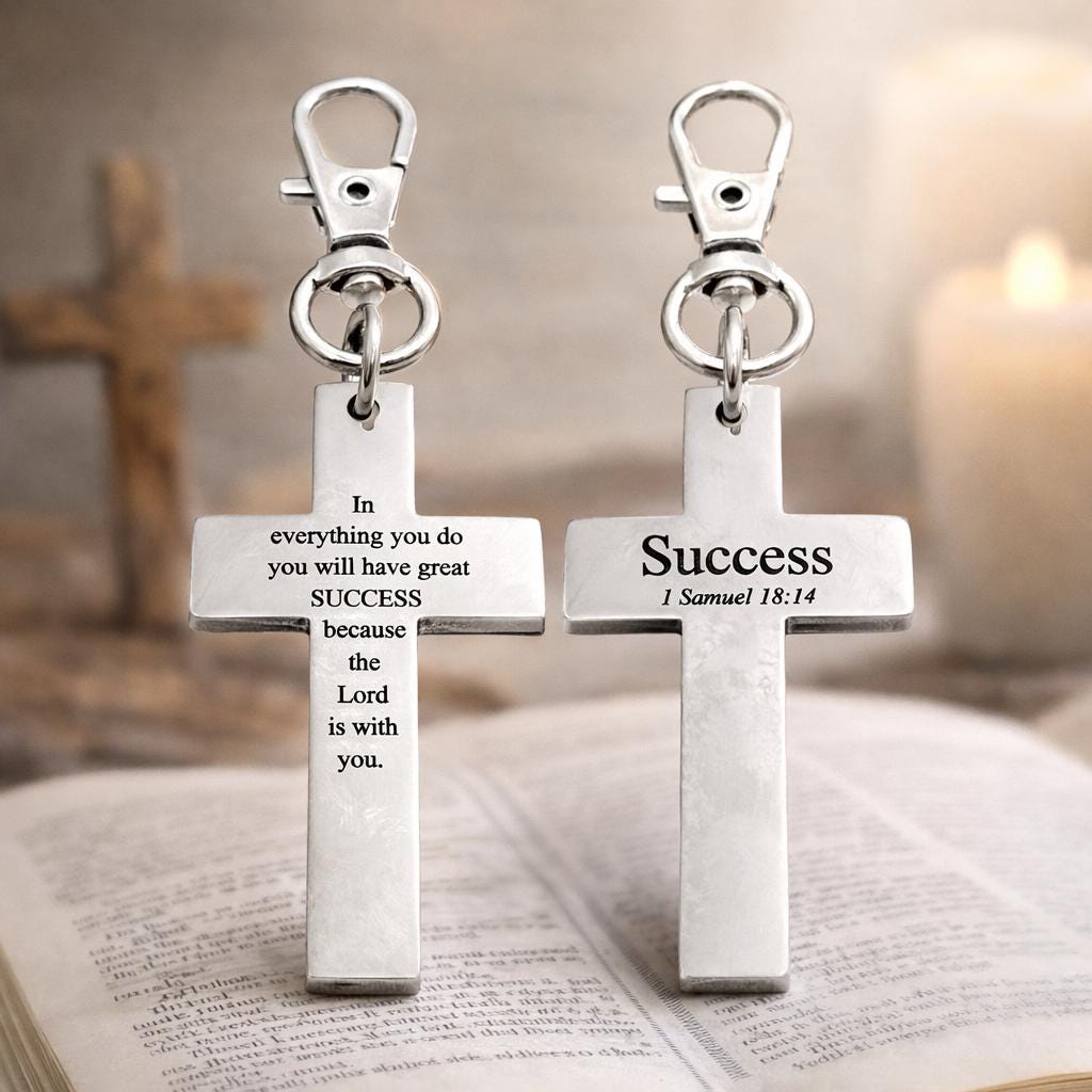 Success Scripture Cross Clip On Charm Stainless Steel Faith Gift Christian Bag Charm Bible Verse Inspirational Religious Accessory