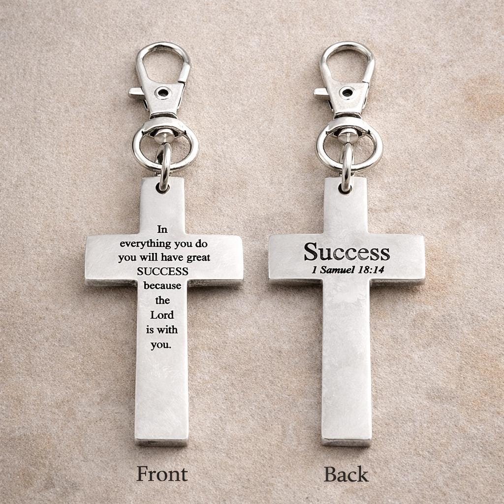 Success Scripture Cross Clip On Charm Stainless Steel Faith Gift Christian Bag Charm Bible Verse Inspirational Religious Accessory