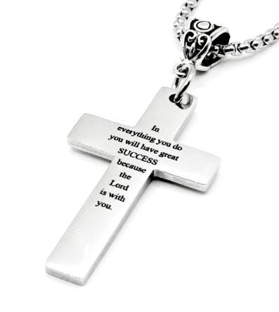 Success Scripture Cross Necklace Bible Verse Christian Jewelry Faith Gift Inspirational Double Sided Cross