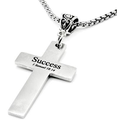 Success Scripture Cross Necklace Bible Verse Christian Jewelry Faith Gift Inspirational Double Sided Cross
