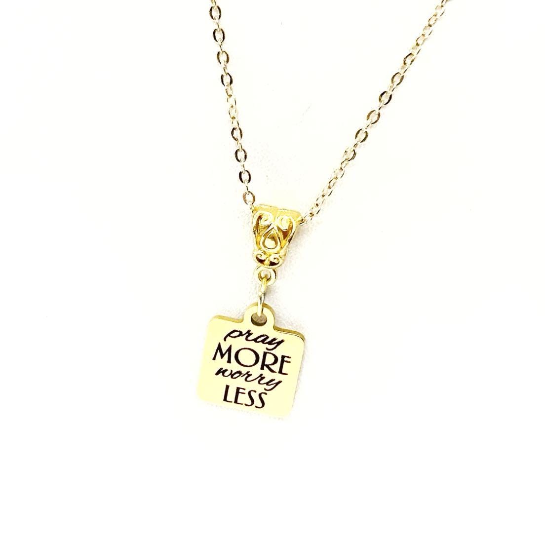 Pray More Worry Less Necklace Faith Jewelry Christian Encouragement Gift Gold Pendant Inspirational Religious Necklace