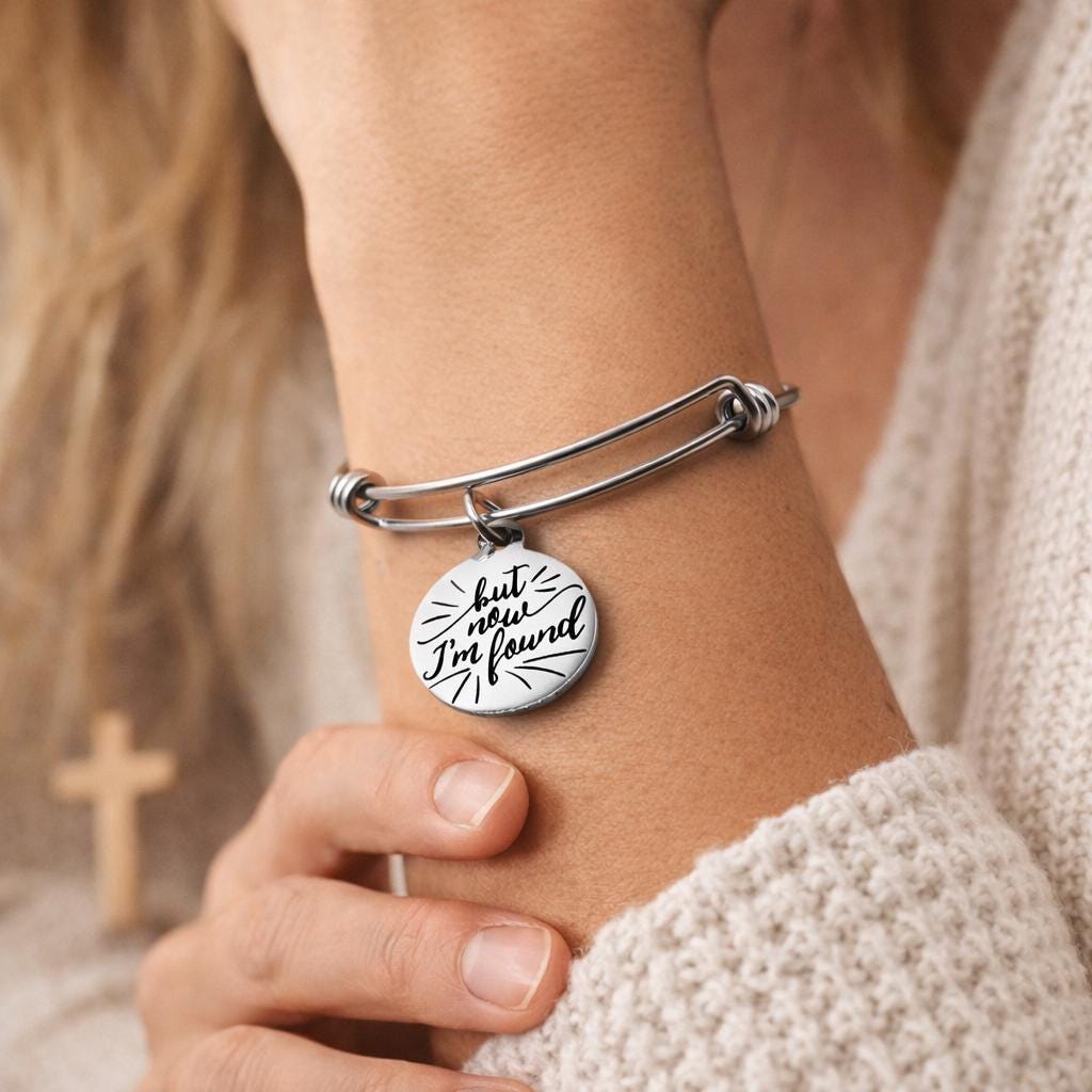 Luke 15 24 But Now I'm Found Bracelet Stainless Steel Faith Bracelet Christian Gift Expanding Bangle Jewelry